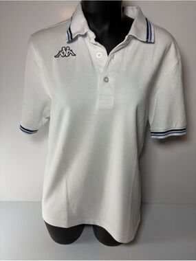 Vintage Kappa White Polo with Navy Stripe Trim